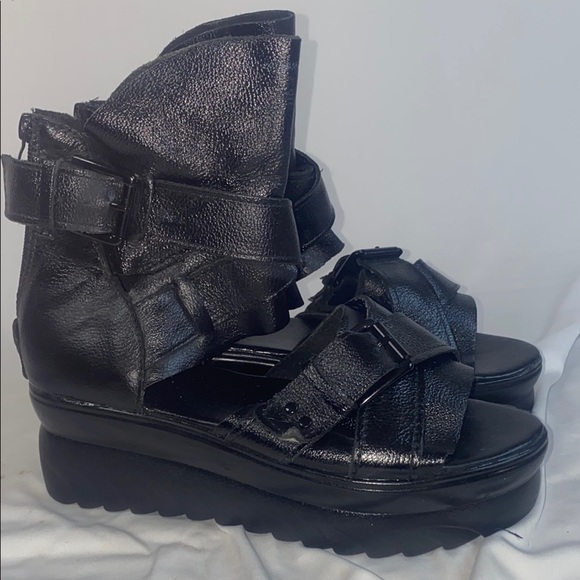 Shoes - Women's Black Vegan Leather Sandals, Size 39
